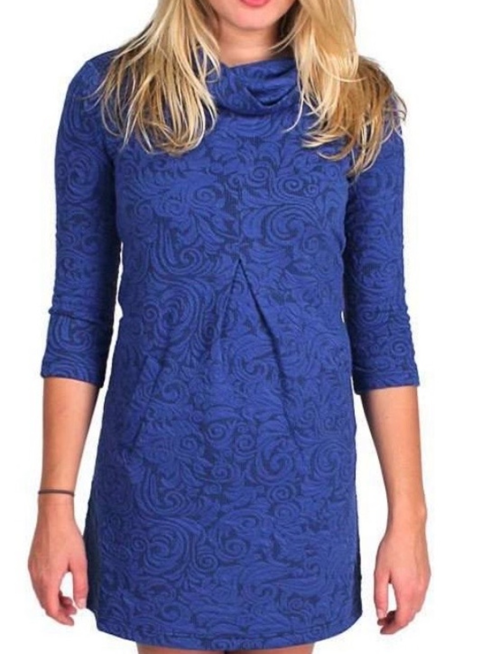 Tyler Böe Blue Jacquard Cowl Neck Shift Dress Textured Knit Preppy Medium